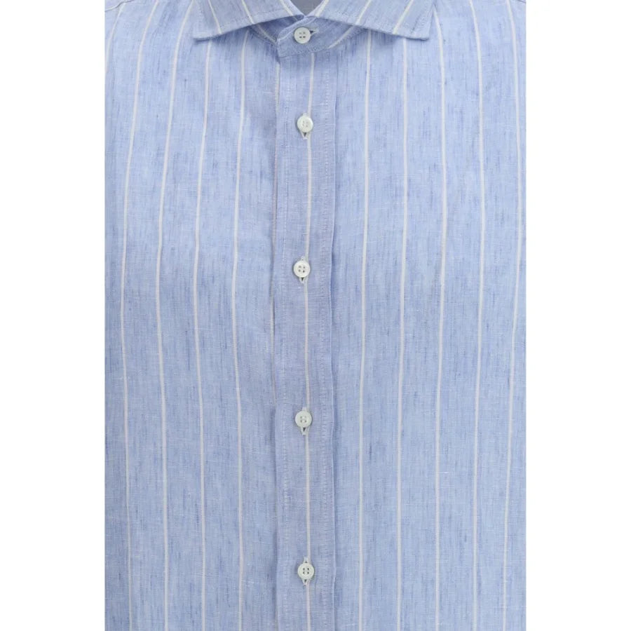 Brunello Cucinelli Blue Linen Pattern Shirt
