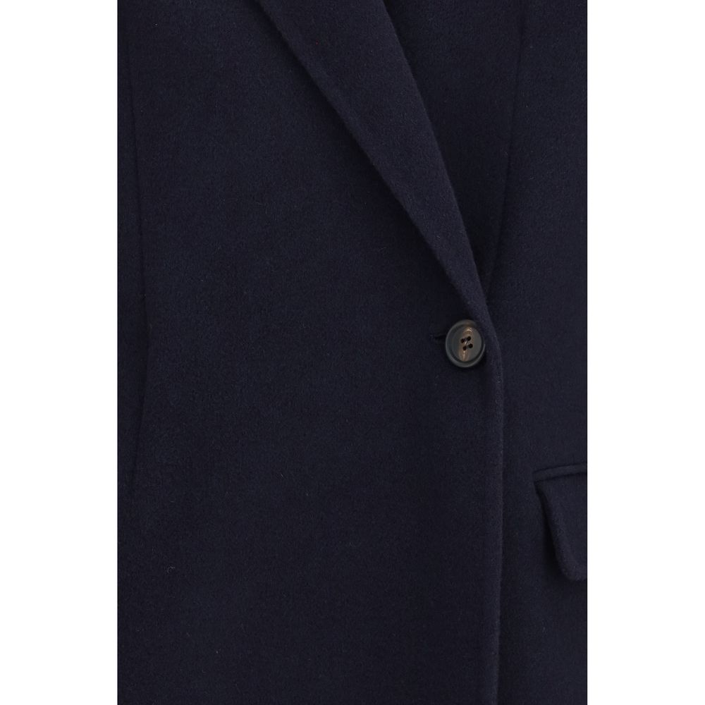 Brunello Cucinelli Overcoats - Blue Wool Oves Aries Full-Length Jacket
