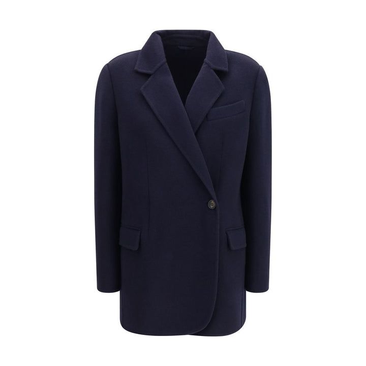 Brunello Cucinelli Overcoats - Blue Wool Oves Aries Full-Length Jacket