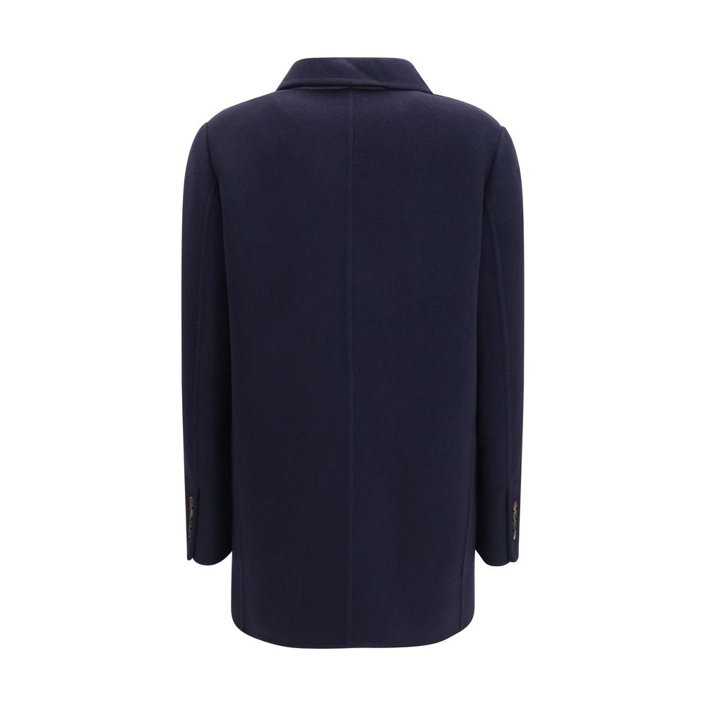 Brunello Cucinelli Overcoats - Blue Wool Oves Aries Full-Length Jacket