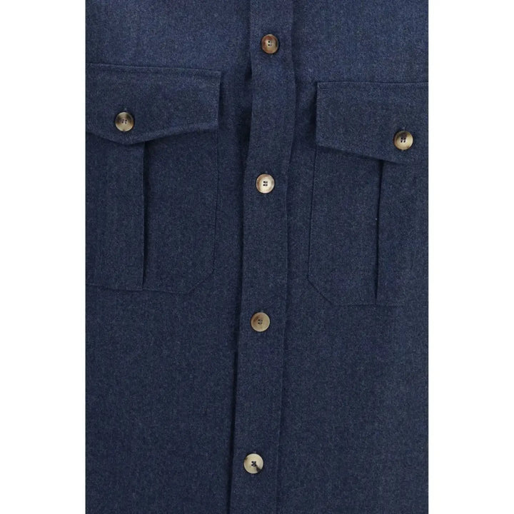 Brunello Cucinelli Blue Wool Oves Aries Shirt