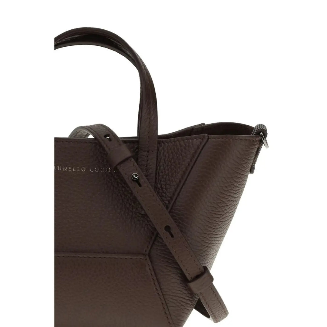 Brunello Cucinelli Bordeaux Calf Leather Bos Taurus Shoulder Bag