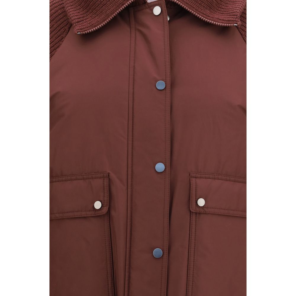 Brunello Cucinelli Puffer Jackets - Bordeaux Polyester Full-Length Jacket