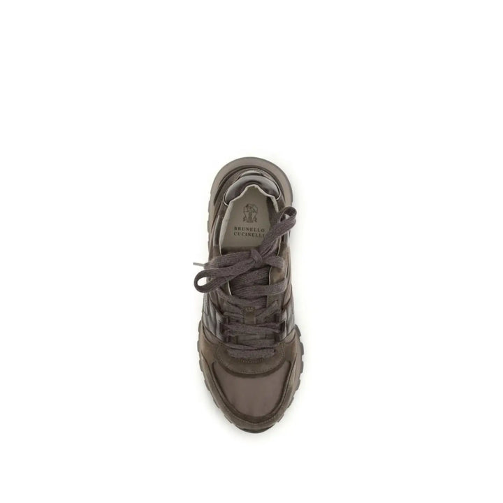 Brunello Cucinelli Brown Calf Leather Bos Taurus Athletic Sneakers