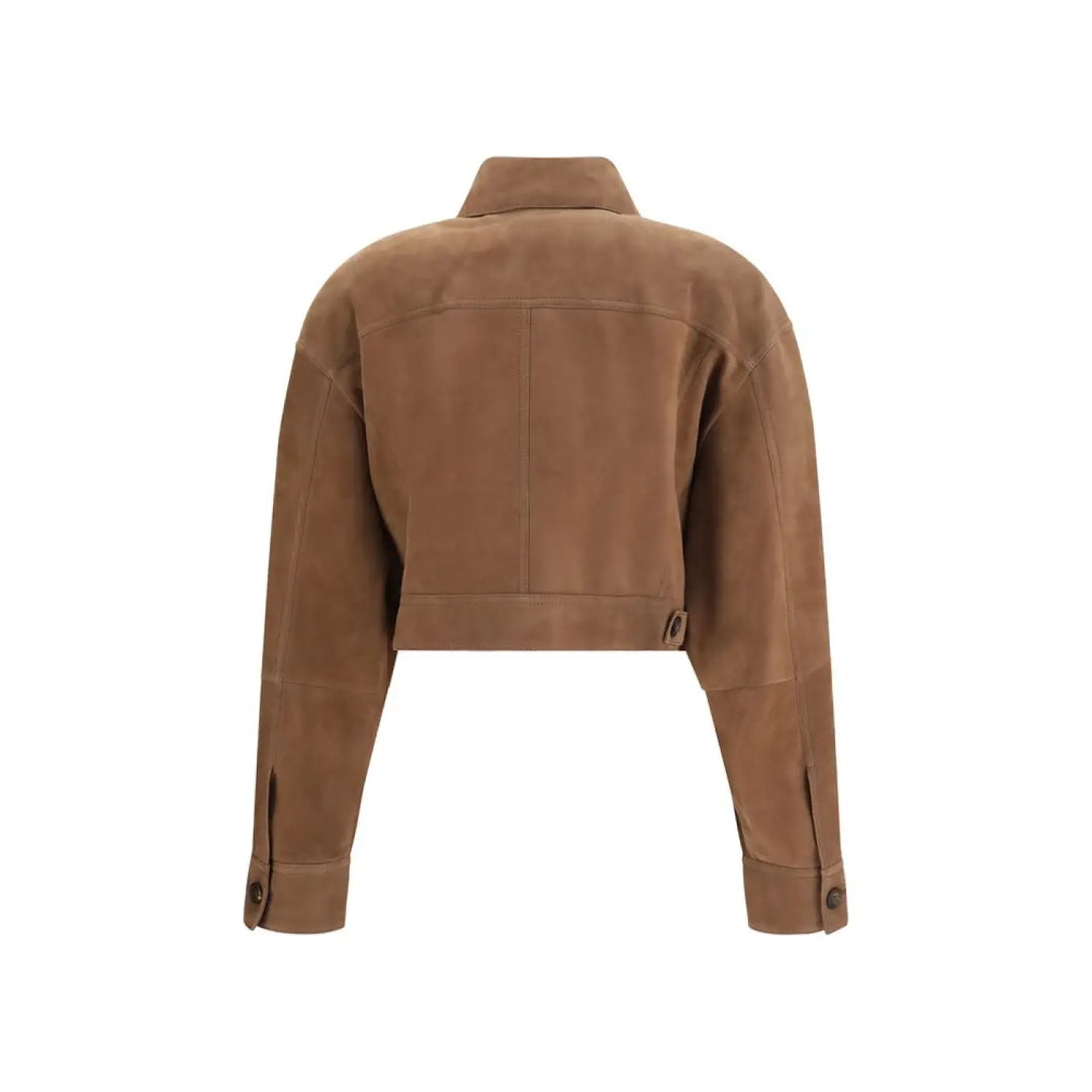 Brunello Cucinelli Brown Calf Leather Bos Taurus Denim Jacket