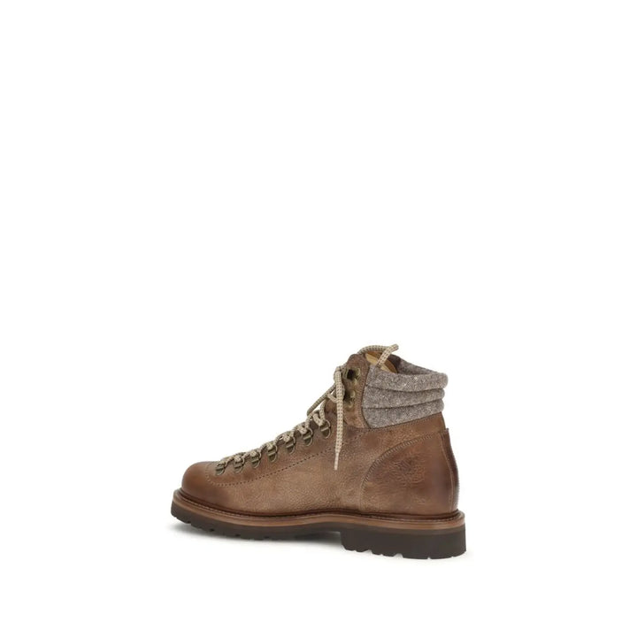 Brunello Cucinelli Brown Calf Leather Bos Taurus Lace-up Boots