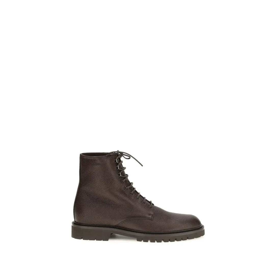 Brunello Cucinelli Brown Calf Leather Bos Taurus Lace-up Boots