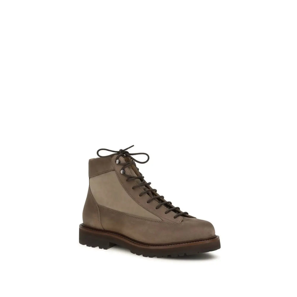 Brunello Cucinelli Brown Calf Leather Bos Taurus Lace-up Boots