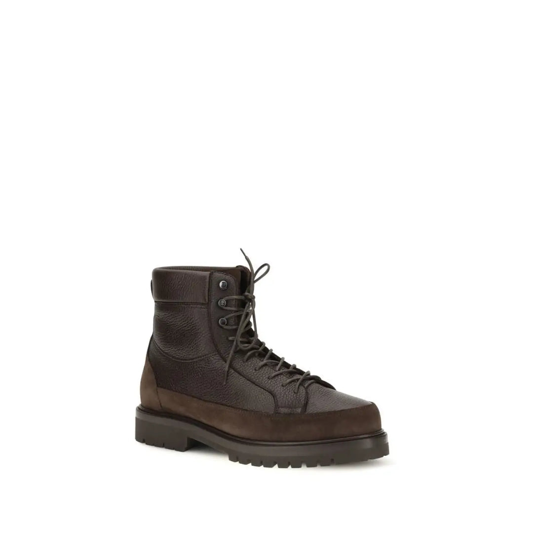 Brunello Cucinelli Brown Calf Leather Bos Taurus Lace-up Boots