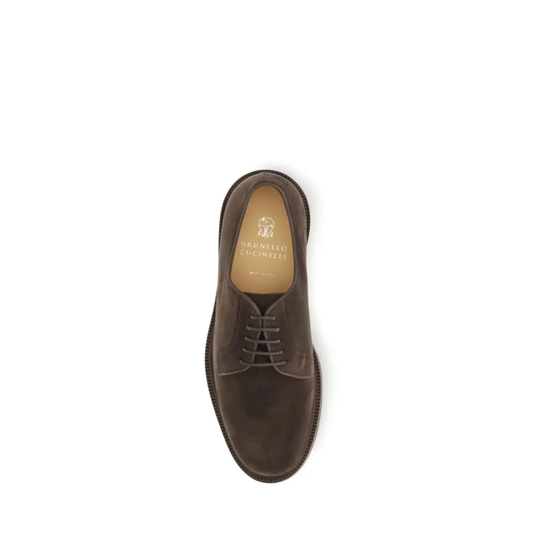Brunello Cucinelli Brown Calf Leather Bos Taurus Oxfords and Derbies