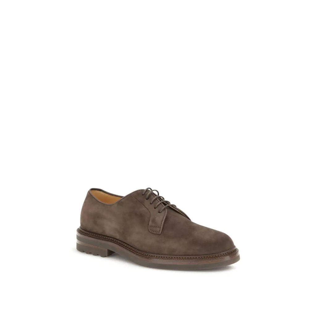 Brunello Cucinelli Brown Calf Leather Bos Taurus Oxfords and Derbies