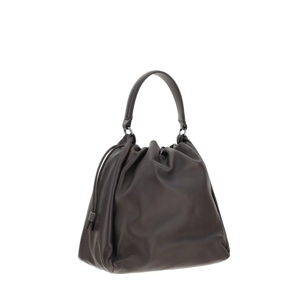 Brunello Cucinelli Brown Calf Leather Bos Taurus Shoulder Bag