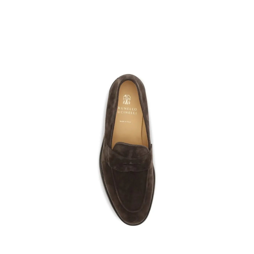 Brunello Cucinelli Brown Calf Leather Bos Taurus Slip-on Loafers