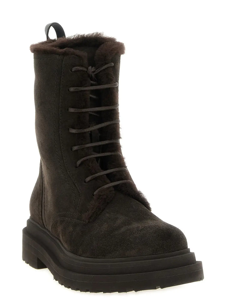 Brunello Cucinelli Brown Calfskin Lace-up Boots