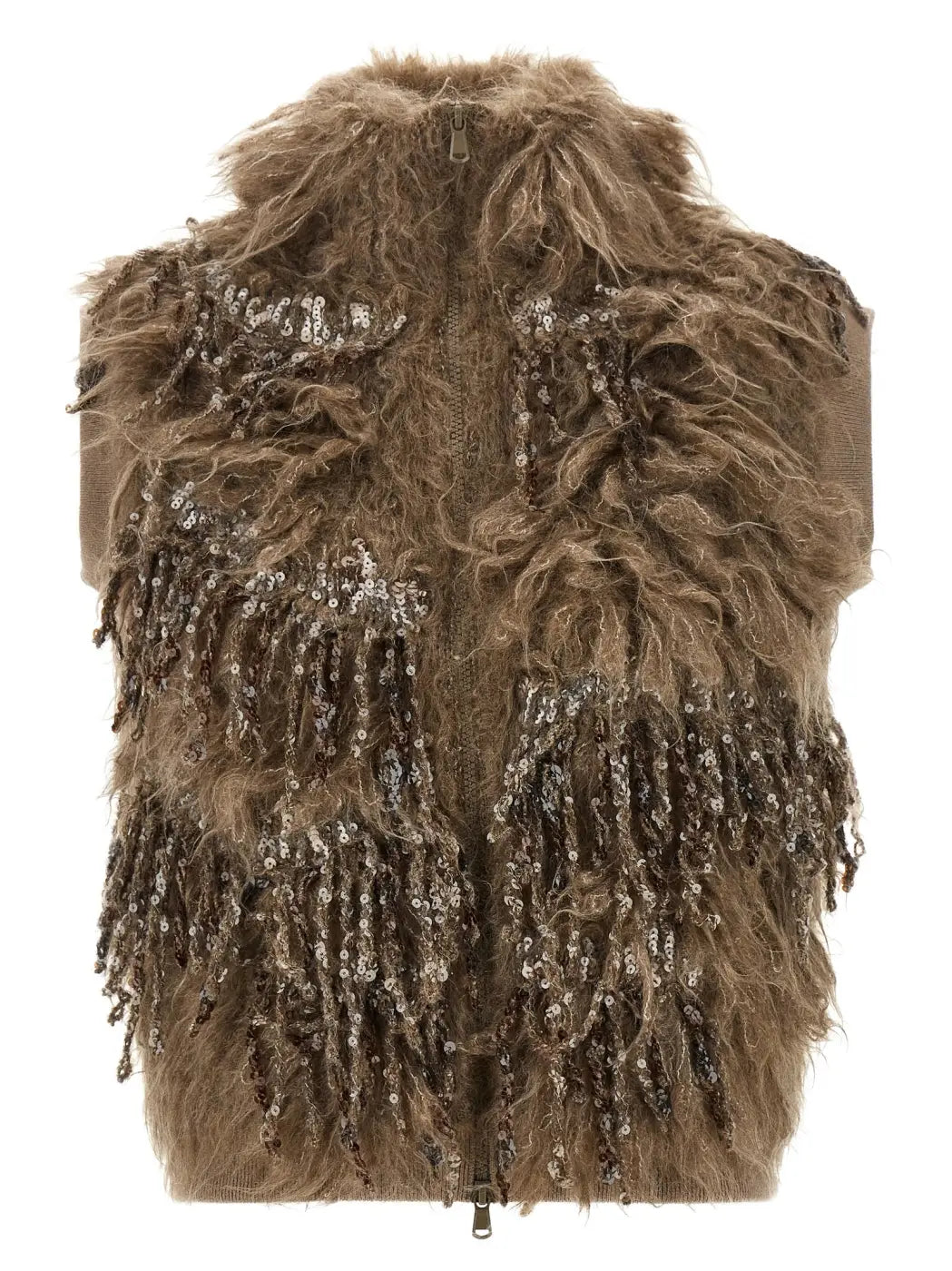 Brunello Cucinelli Brown Wool Sleeveless Jacket