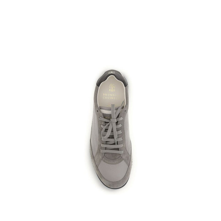 Brunello Cucinelli Gray Calf Leather Bos Taurus Sneakers