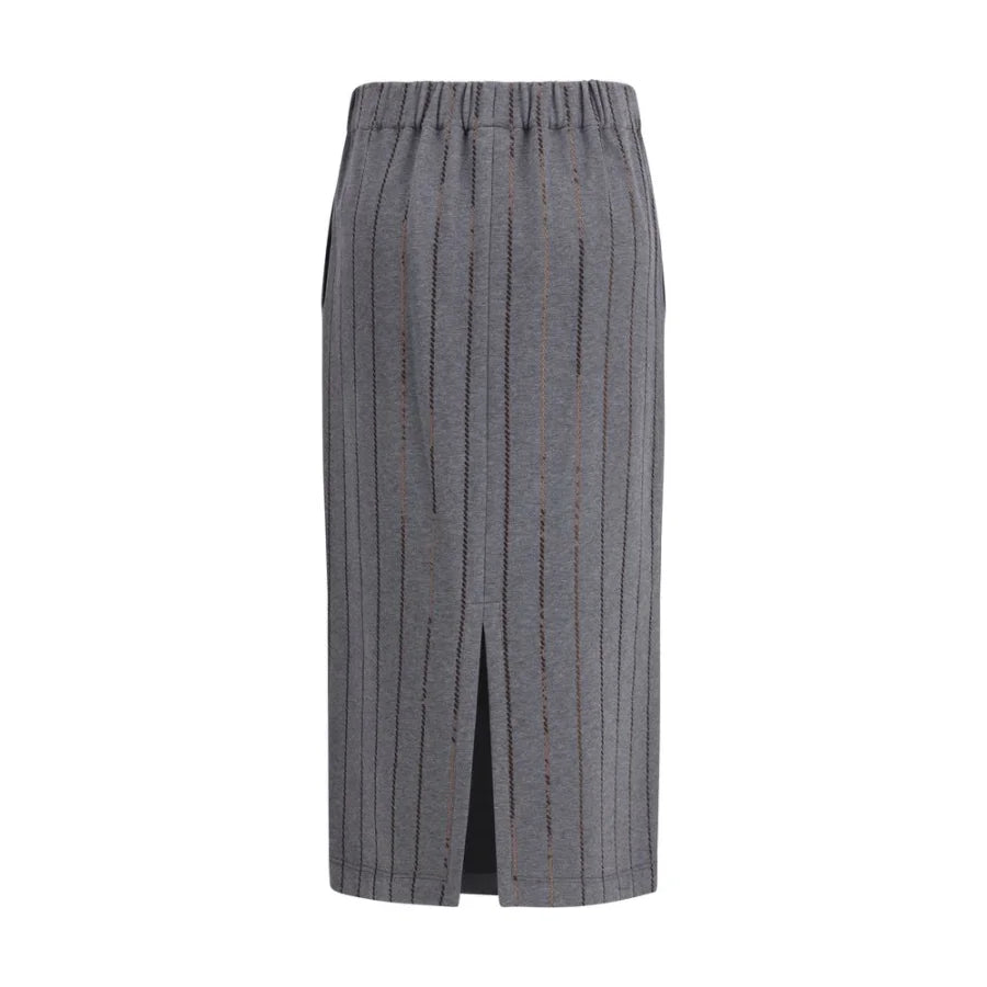 Brunello Cucinelli Gray Cotton Midi Skirt
