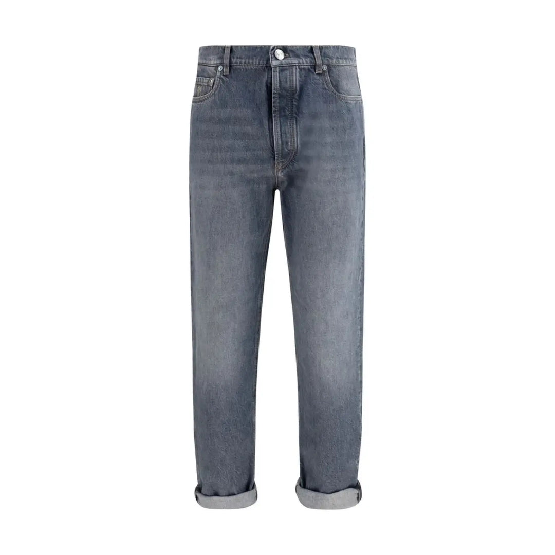 Brunello Cucinelli Gray Cotton Straight-leg Jeans
