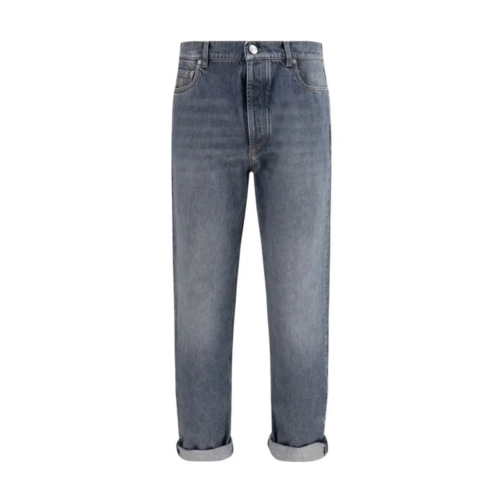 Brunello Cucinelli Gray Cotton Straight-leg Jeans