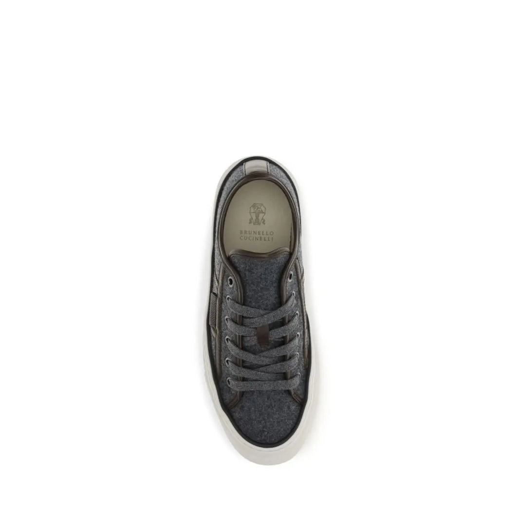 Brunello Cucinelli Gray Suede Leather Low Top Sneakers
