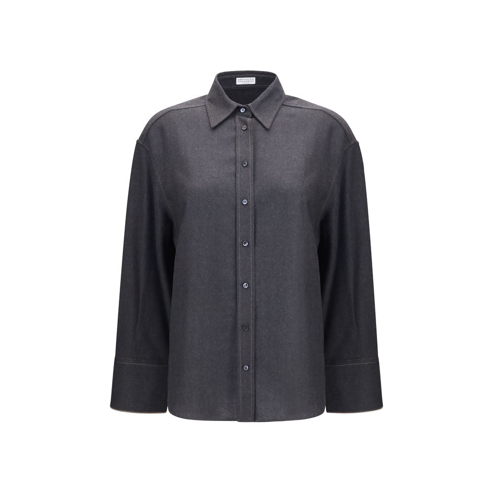 Brunello Cucinelli Shirts - Gray Wool Oves Aries Dress Shirt