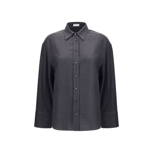 Brunello Cucinelli Shirts - Gray Wool Oves Aries Dress Shirt
