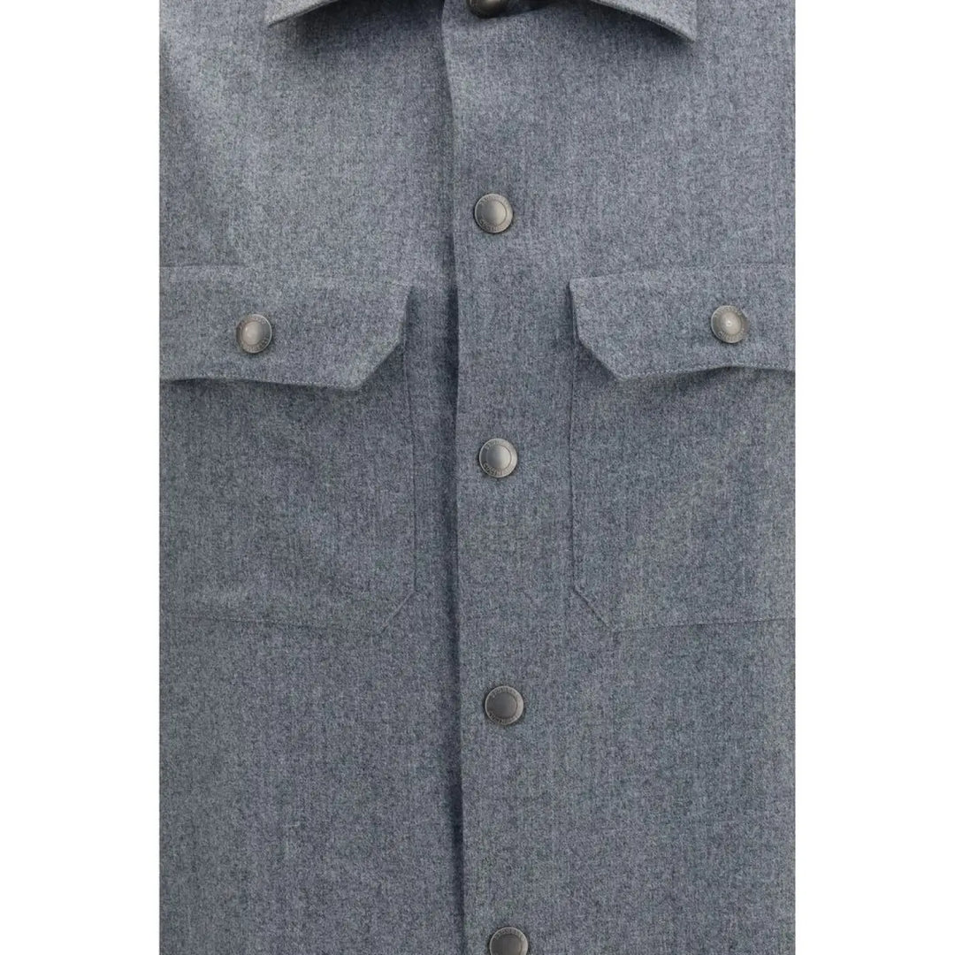 Brunello Cucinelli Gray Wool Oves Aries Dress Shirt