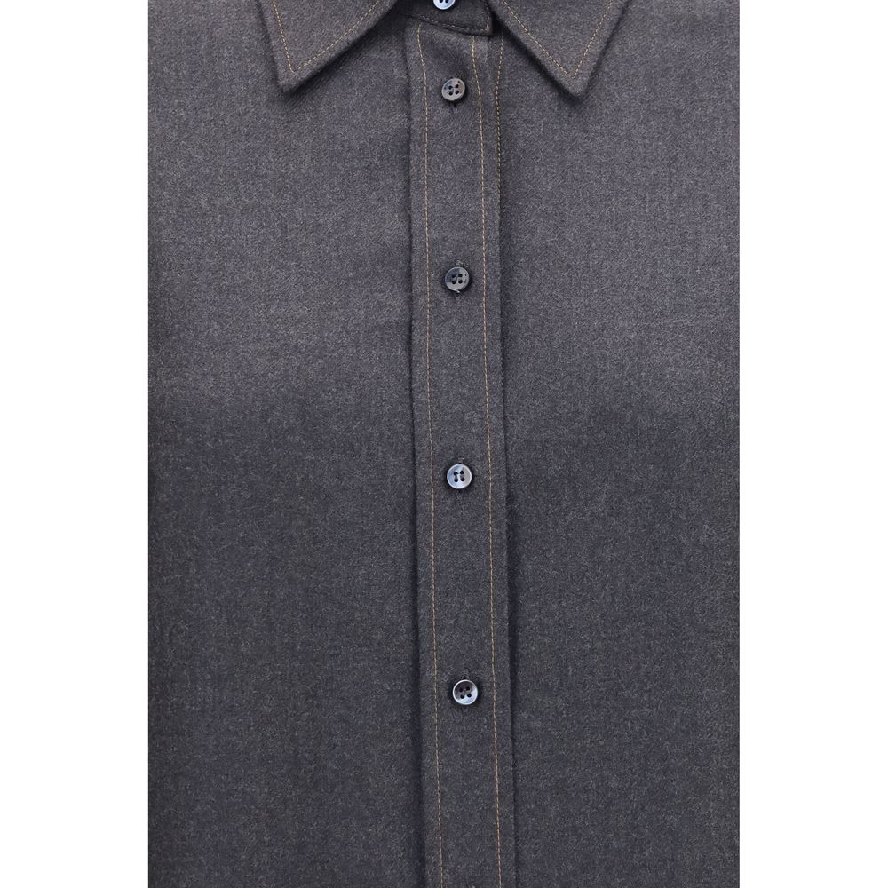 Brunello Cucinelli Shirts - Gray Wool Oves Aries Dress Shirt