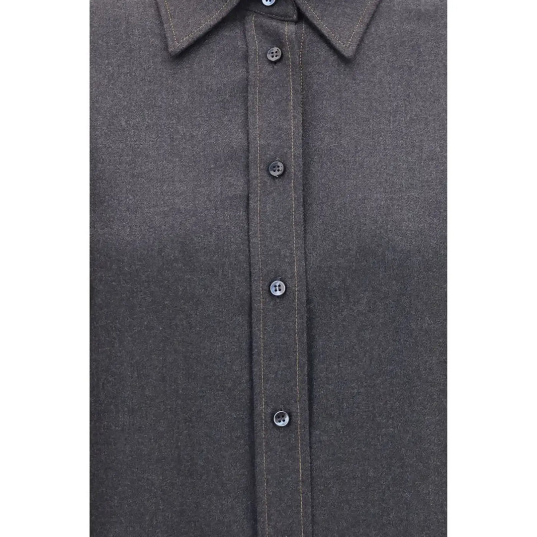 Brunello Cucinelli Gray Wool Oves Aries Dress Shirt