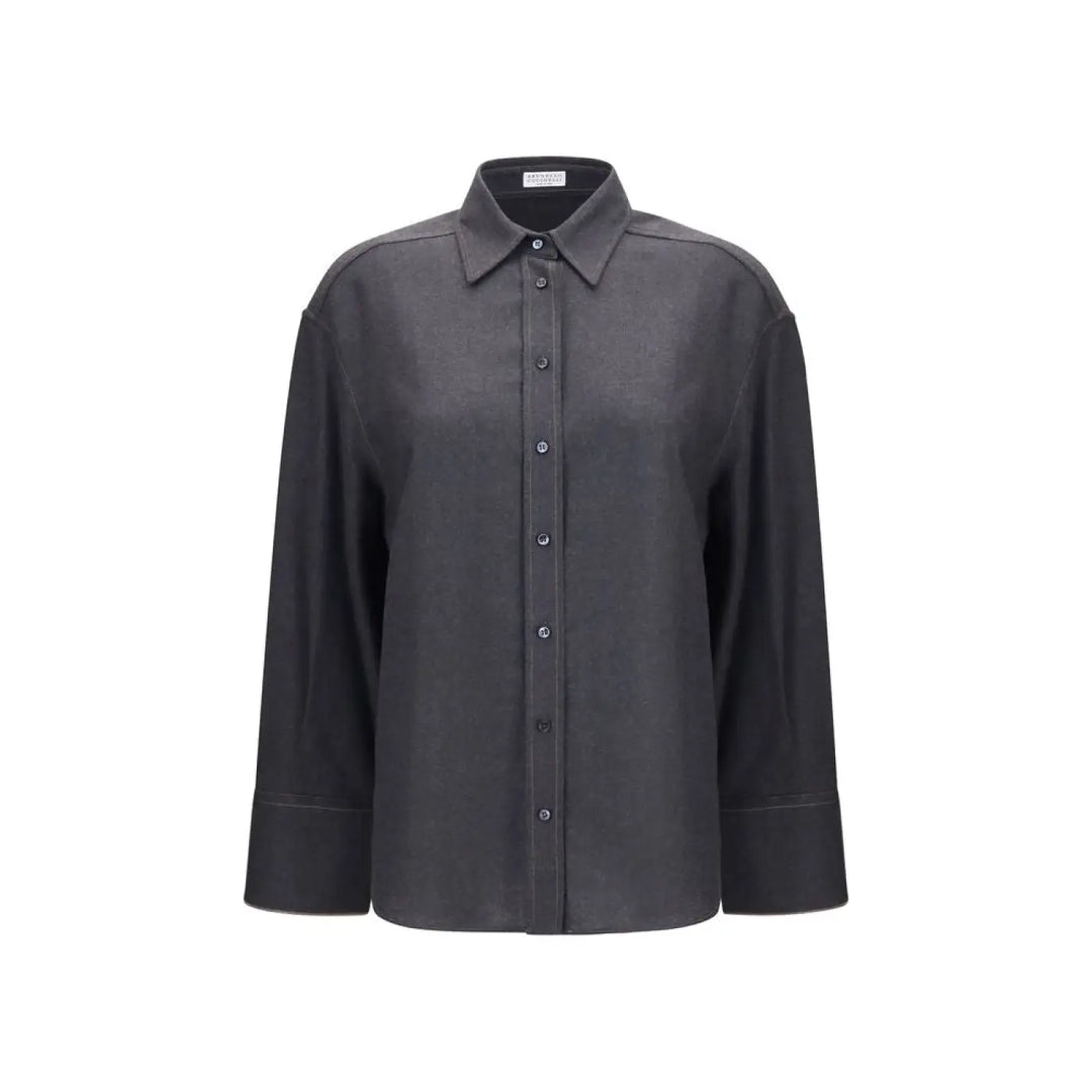 Brunello Cucinelli Gray Wool Oves Aries Dress Shirt