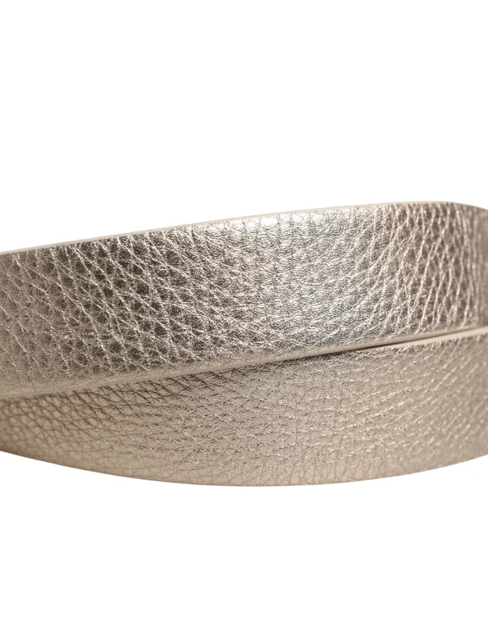 Brunello Cucinelli Metallic Beige Leather Silver Metal Buckle Belt