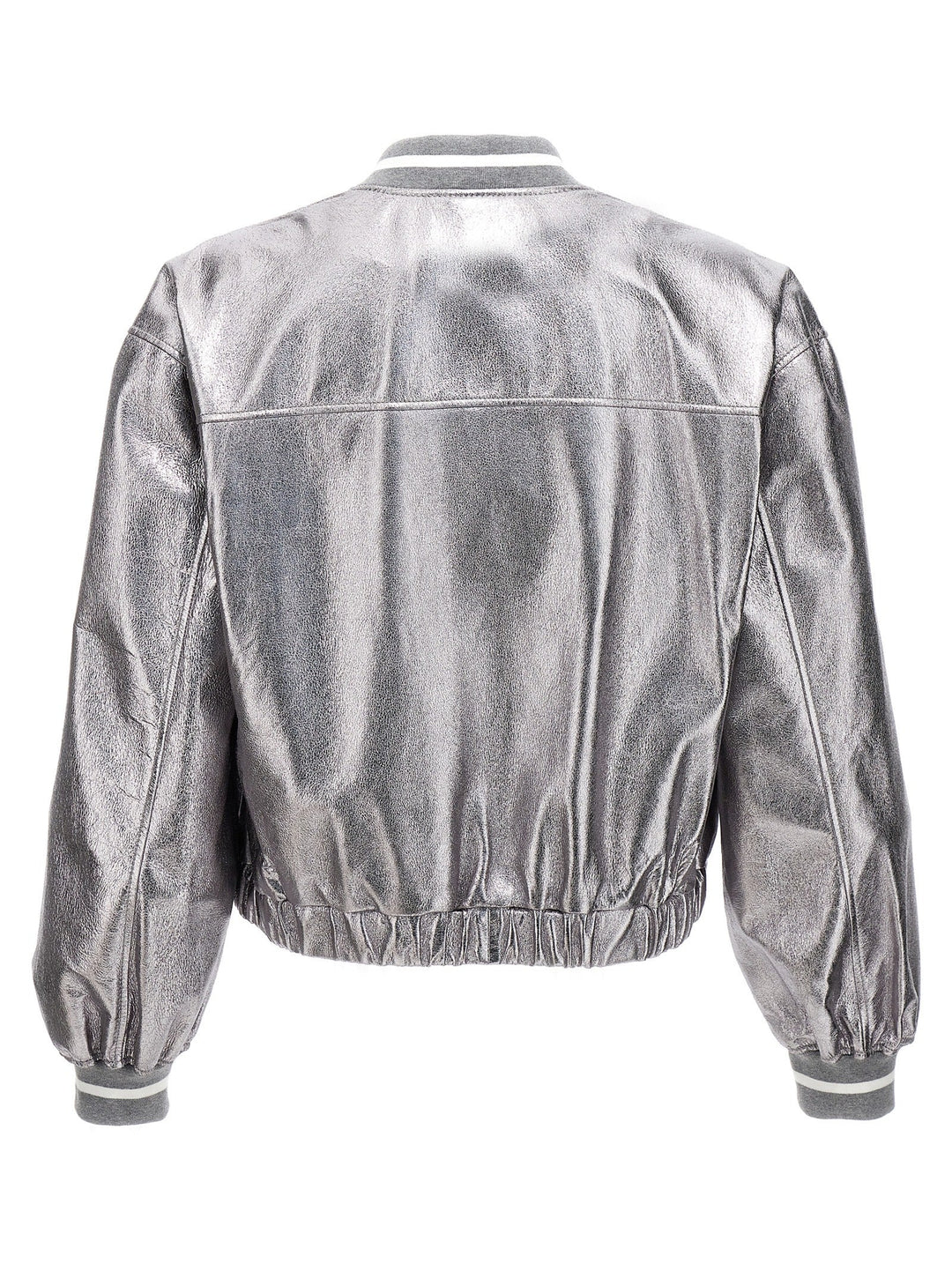 Brunello Cucinelli Silver Leather Bomber