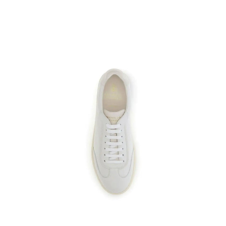 Brunello Cucinelli White Calf Leather Bos Taurus Low Top Sneakers