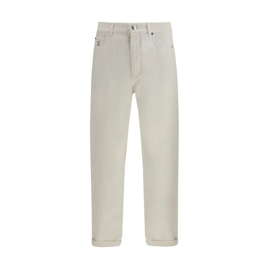 Brunello Cucinelli White Cotton Straight-Leg Jeans