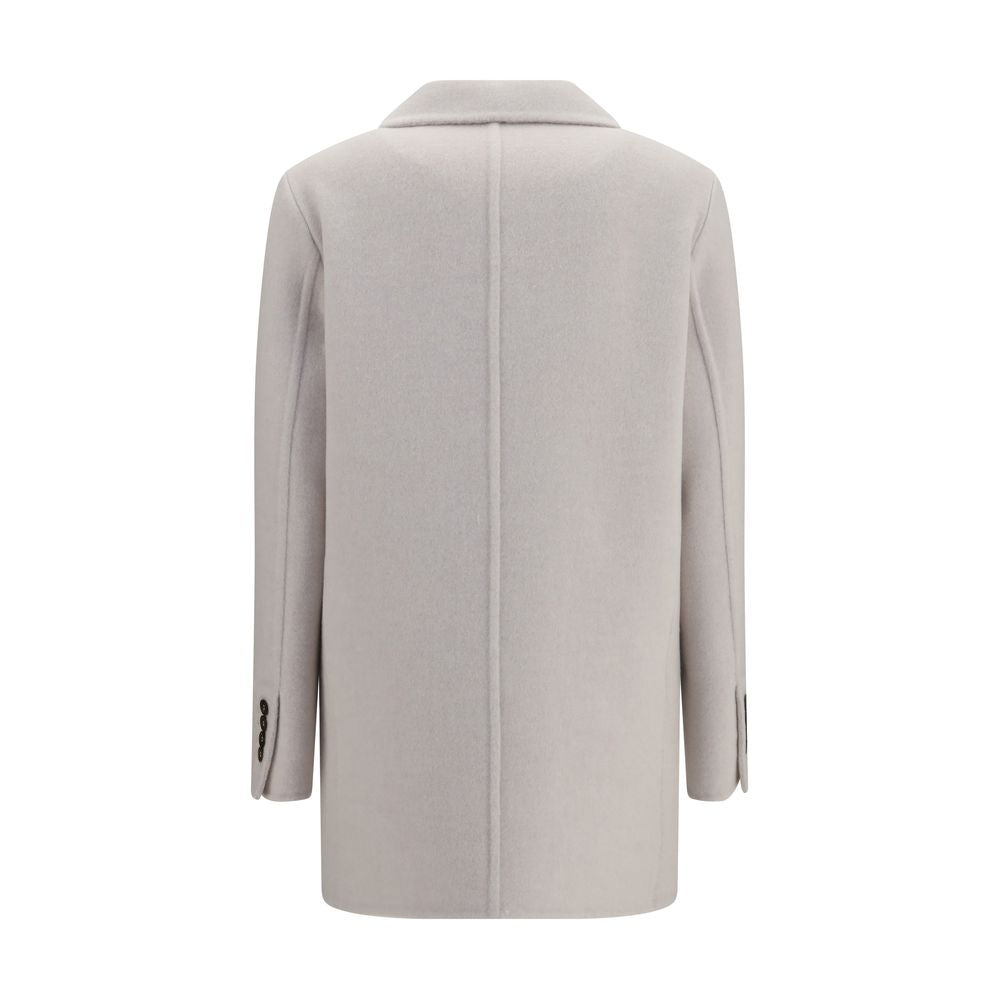 Brunello Cucinelli Overcoats - White Wool Oves Aries Full-Length Jacket