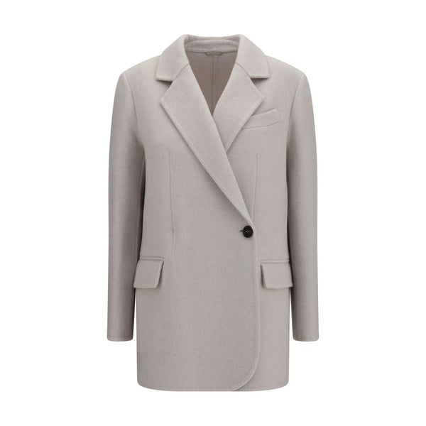 Brunello Cucinelli Overcoats - White Wool Oves Aries Full-Length Jacket