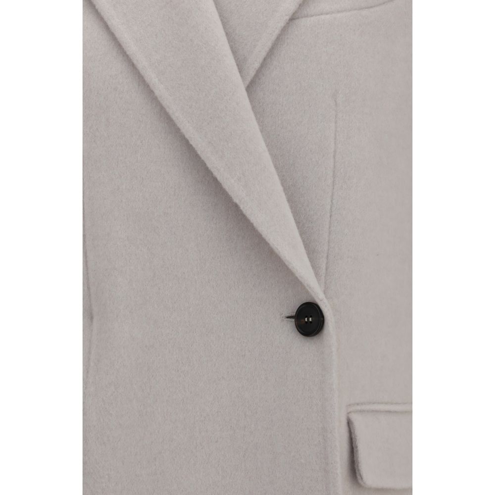 Brunello Cucinelli Overcoats - White Wool Oves Aries Full-Length Jacket