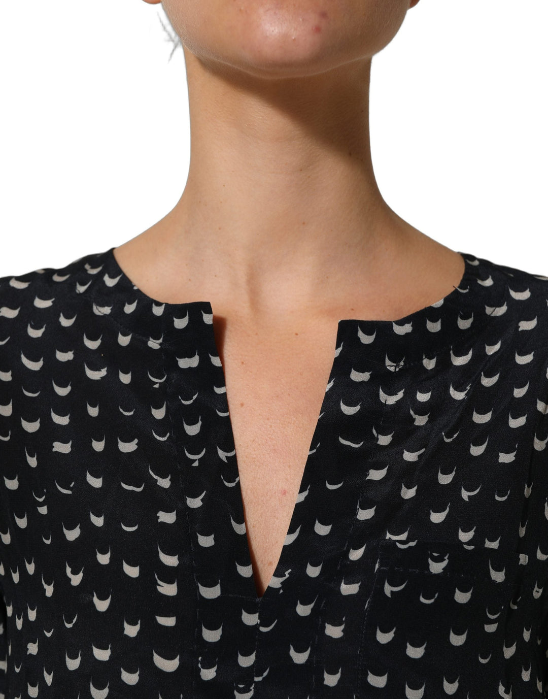Bruno Manetti Blouses - Women’s Black Silk Long Sleeves Deep V-neck Blouse Top