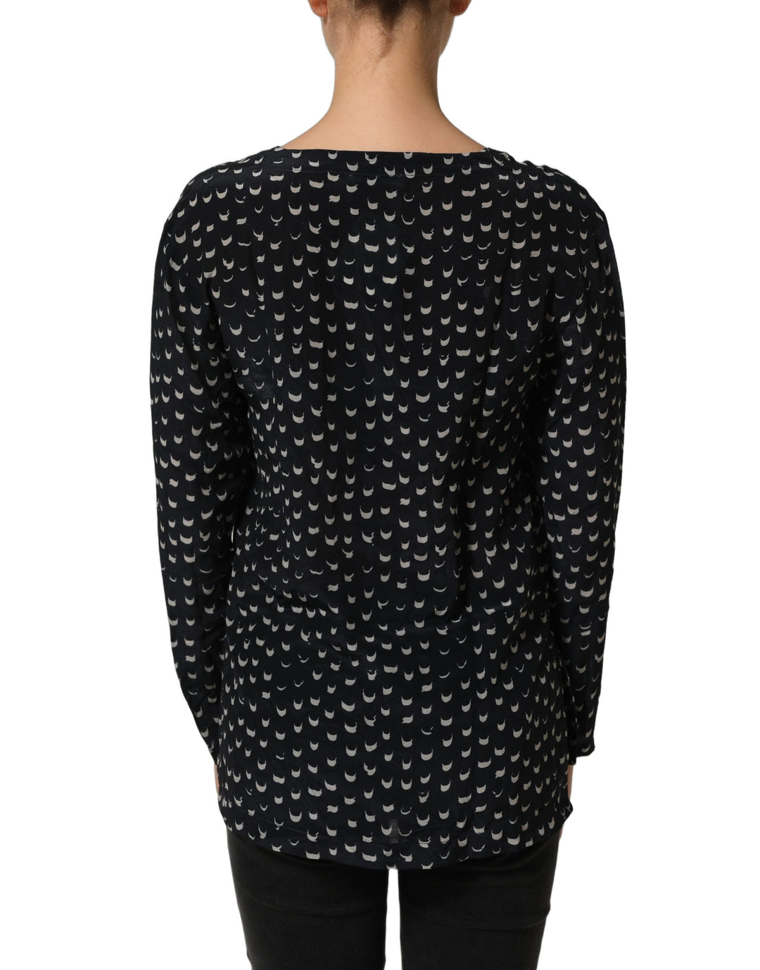 Bruno Manetti Blouses - Women’s Black Silk Long Sleeves Deep V-neck Blouse Top
