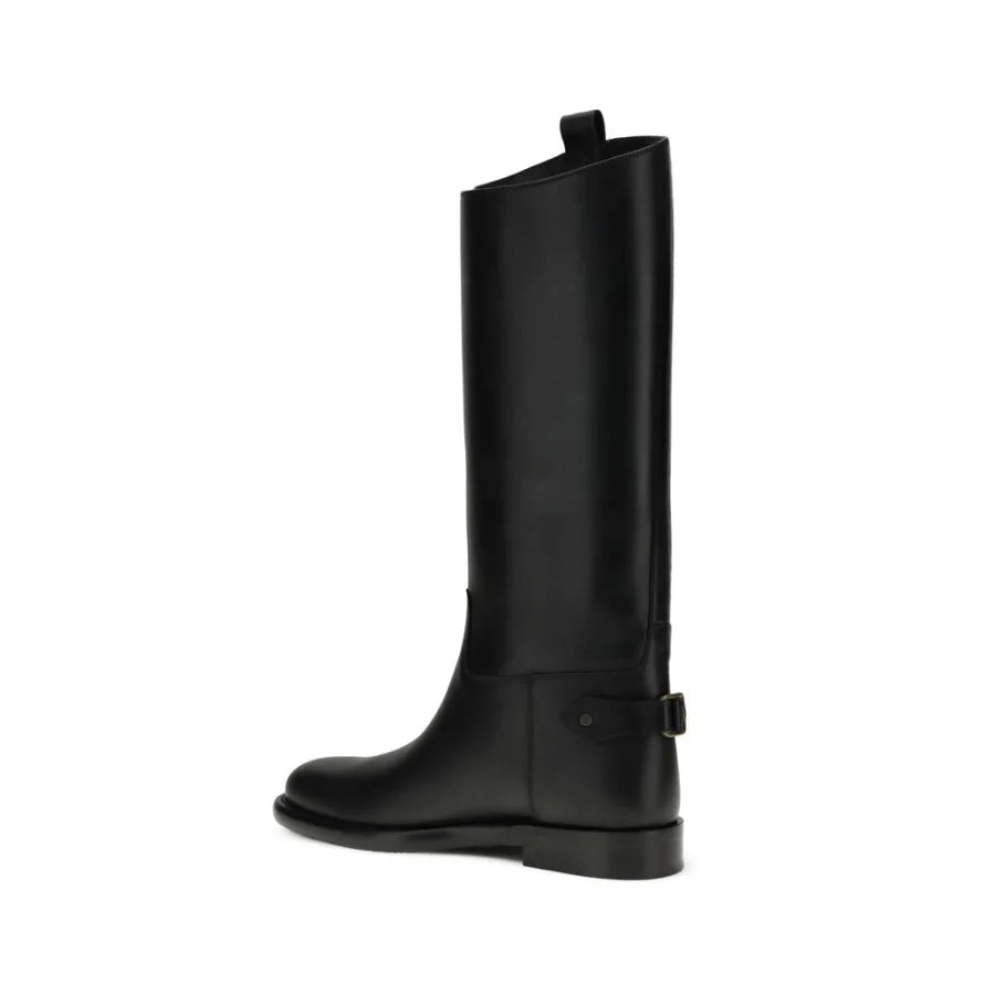 Burberry Black Calf Leather Bos Taurus Flat Boots