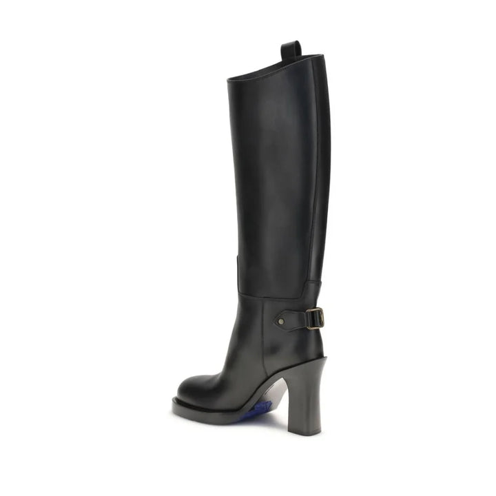 Burberry Black Calf Leather Bos Taurus High Heel Boots