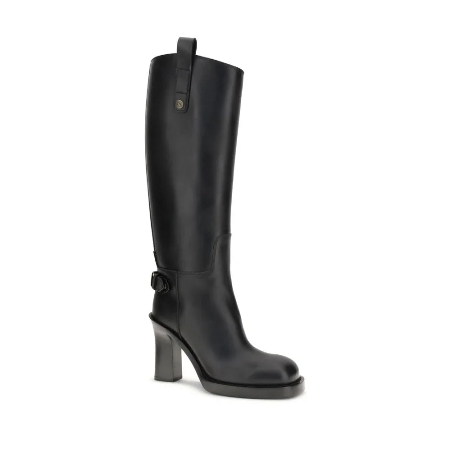 Burberry Black Calf Leather Bos Taurus High Heel Boots