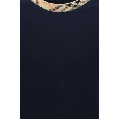 Burberry Blue Cotton T-Shirt with Check Trims in Soft Jersey