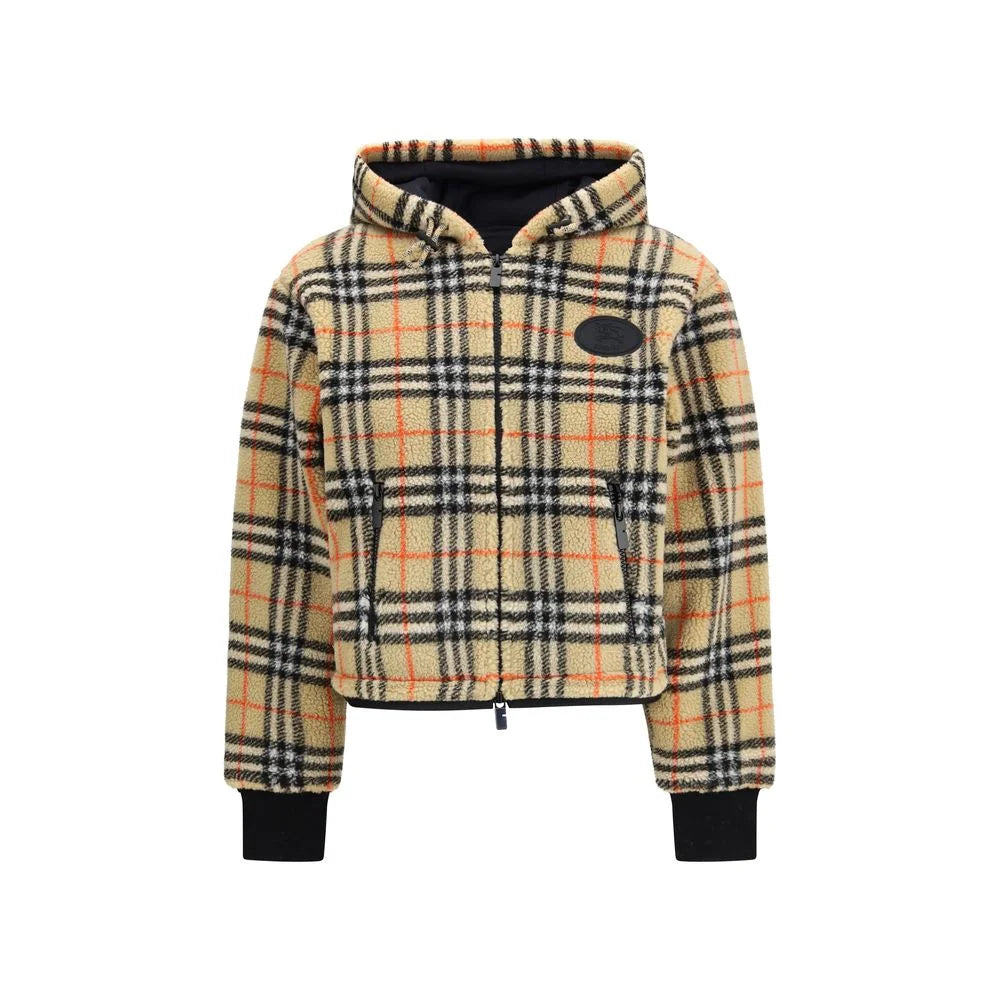 Burberry Check Cropped Hooded Fleece Jacket Luxury Designer Clothing