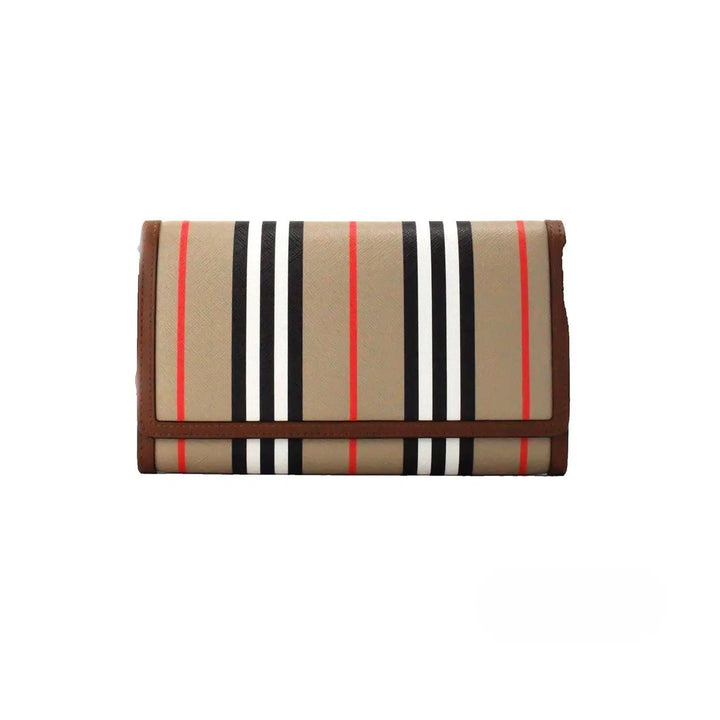 Burberry Hannah Icon Stripe Archive Tan E-canvas Leather Wallet Crossbody Bag