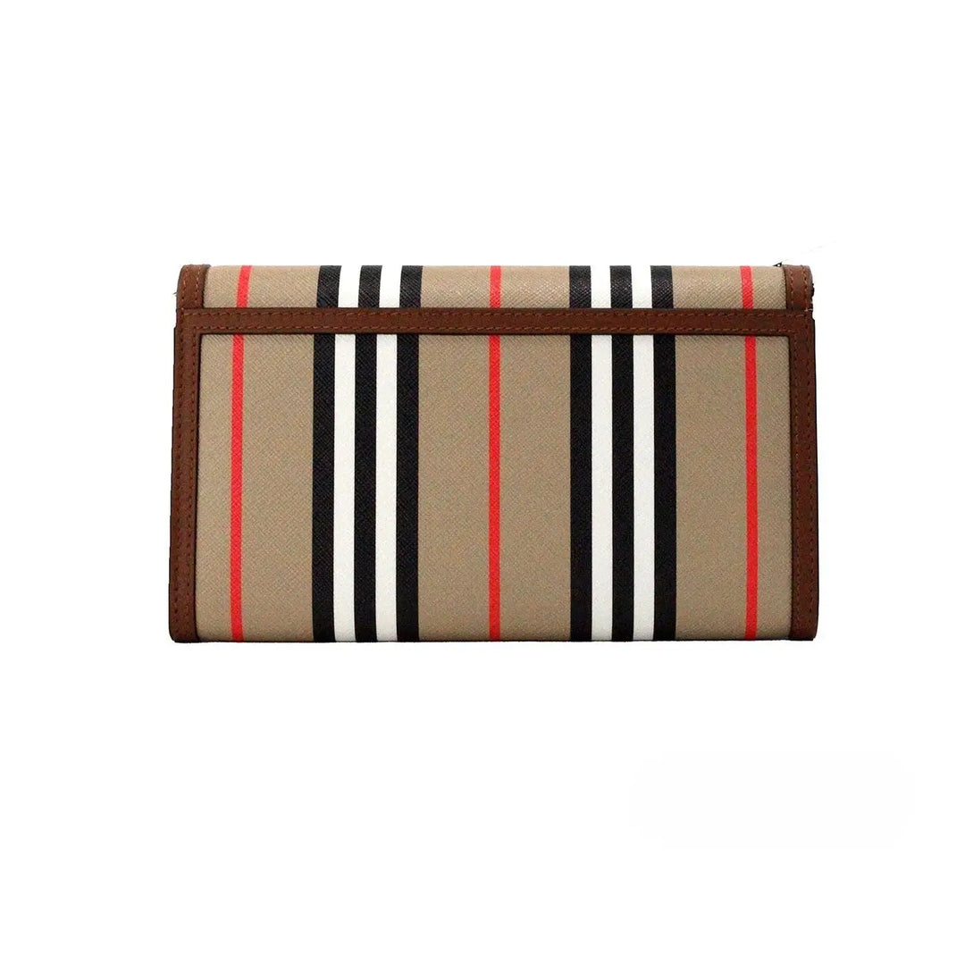 Burberry Hannah Icon Stripe Archive Tan E-canvas Leather Wallet Crossbody Bag