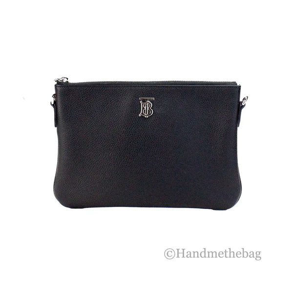 Burberry - Peyton Monogram Black Leather Pouch Crossbody Bag Purse