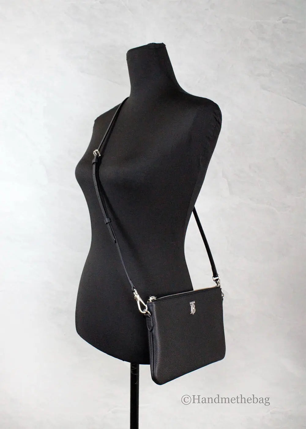 Burberry - Peyton Monogram Black Leather Pouch Crossbody Bag Purse