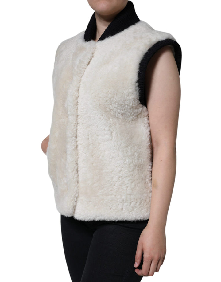 Burberry Vests - White WARRENFORD Shearling Leather Vest Coat Jacket