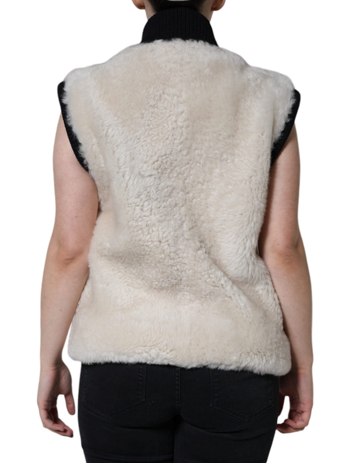 Burberry Vests - White WARRENFORD Shearling Leather Vest Coat Jacket